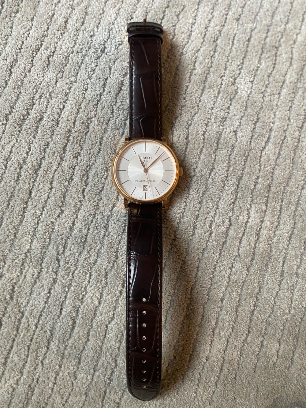 Tissot Men's Brown Leather Bracelet Watch 40mm Rose Gold Tone Case